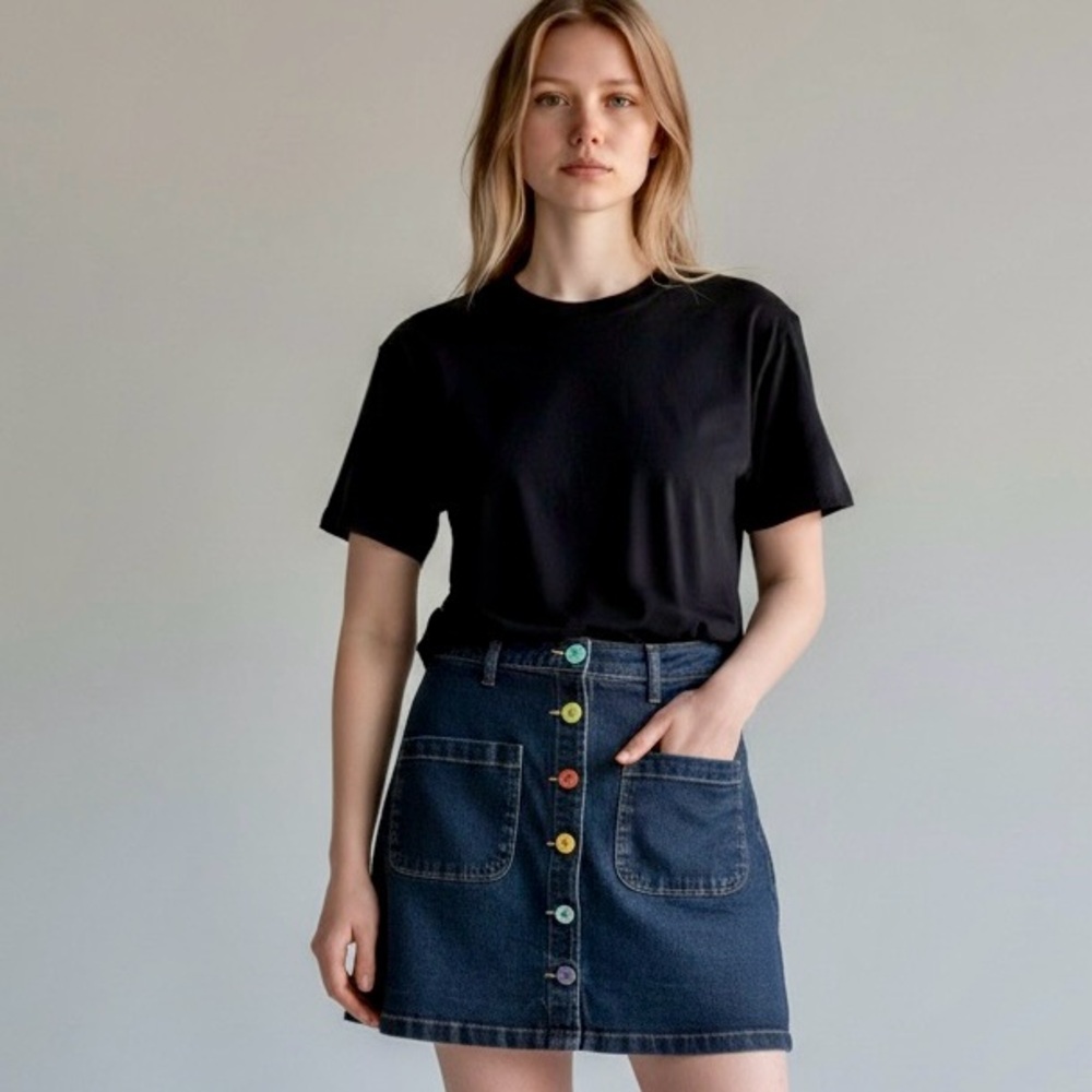 Bright and Beautiful Multi Colored Front Button Denim Mini Skirt